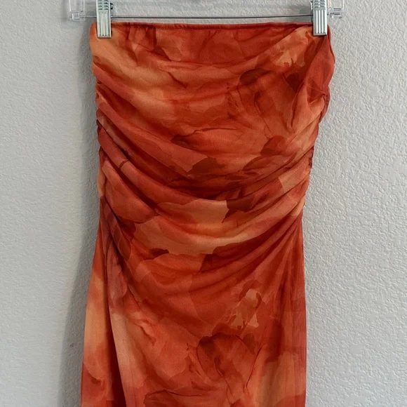 Orange floral tie dye strapless maxi dress - Picture 2 of 7